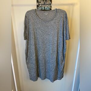 Eileen Fisher grey organic cotton and hemp tunic shirt with pockets